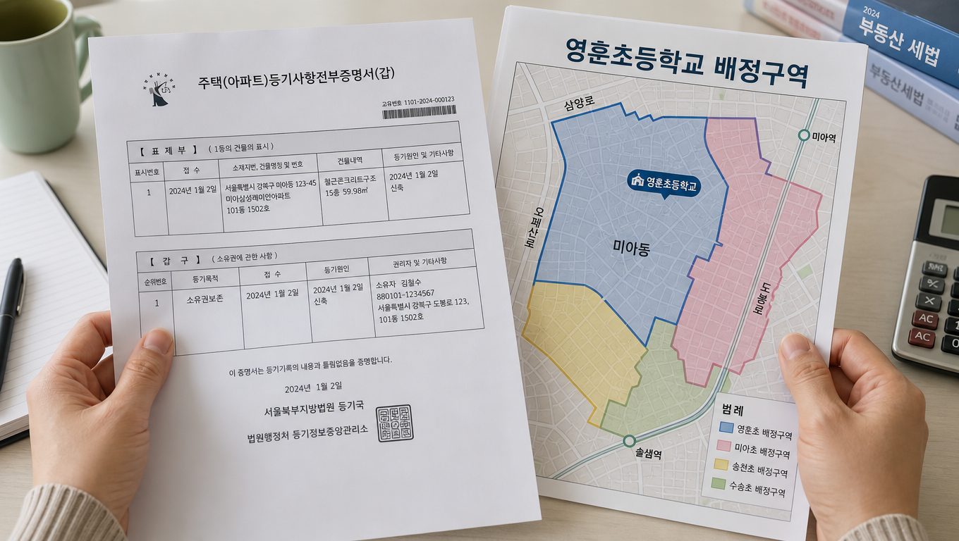 영훈초등학교 입학 가능한 미아동 아파트 단지 확인 방법