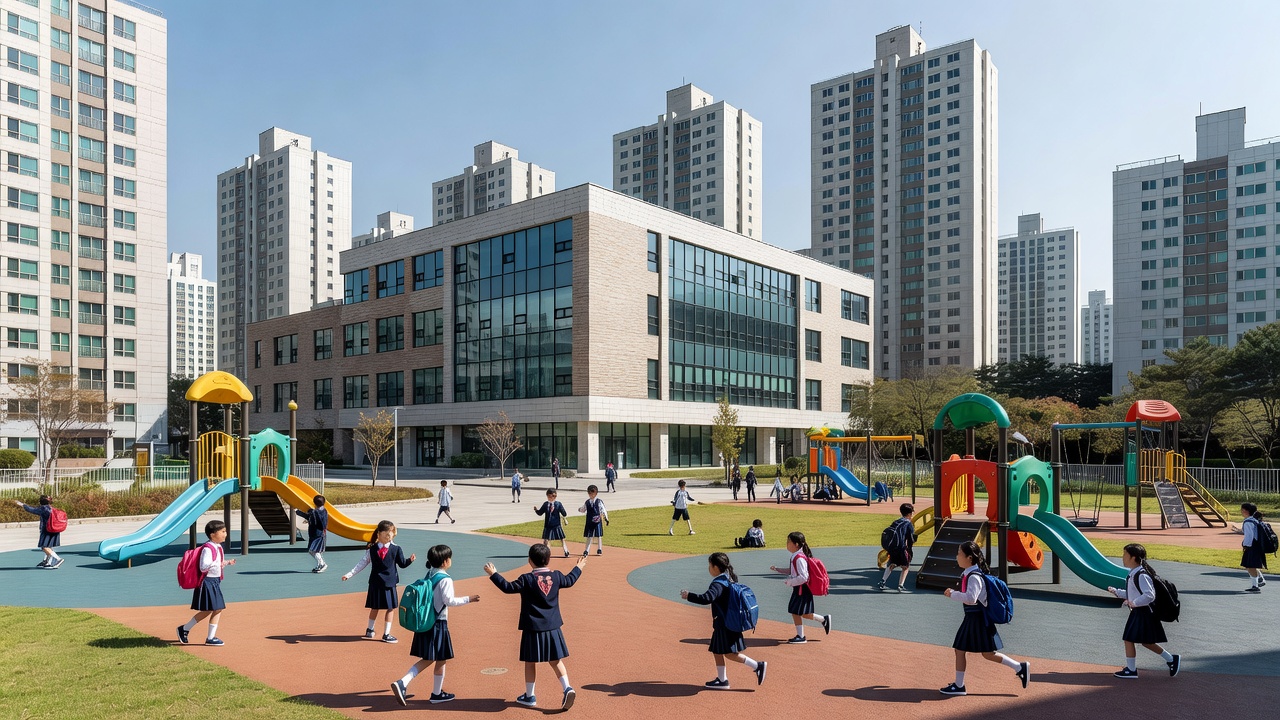 영훈초등학교 입학 가능한 미아동 아파트 단지 인근 학교 모습
